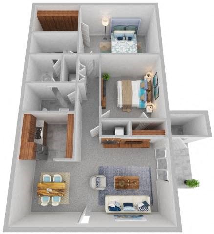 Floor plan for 2 beds, 1.5 baths, 943 sqft